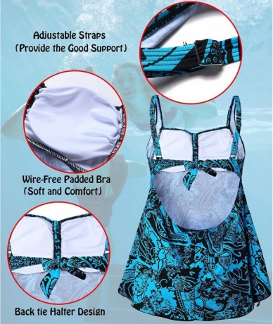 Tankinis Plus Size Swimsuit for Women Tankini Swimwear Bathing Suit Swimwear Two Piece Design - Blue - C4194ETGA8Q $49.16