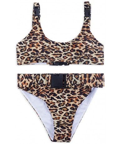 Sets Two Piece Women Sexy Leopard Print Swimwear Belt Buckle Suit Beachwear - Gold - C818RS7O0Q7 $33.53