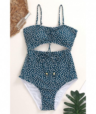 One-Pieces Womens One Piece Swimsuits Polka Dot High Waist Bathing Suit Cutout Swimwear Monokini Tie Knot - Blue - CL18ASELMK...