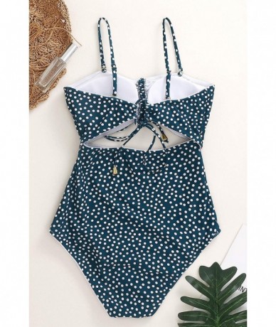 One-Pieces Womens One Piece Swimsuits Polka Dot High Waist Bathing Suit Cutout Swimwear Monokini Tie Knot - Blue - CL18ASELMK...