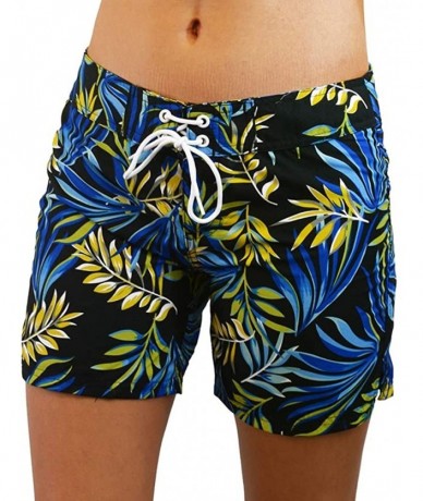 Board Shorts Women's Quick Dry Swim Shorts Beach Board Shorts Swimsuit - Black/Blue - CO18OEOWA83 $38.92