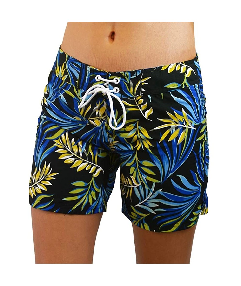 Board Shorts Women's Quick Dry Swim Shorts Beach Board Shorts Swimsuit - Black/Blue - CO18OEOWA83 $38.92