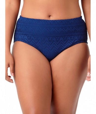 Bottoms Womens Solid Crochet Lace Brief Swimsuit Bottom - Indigo - CG18RAQ97HT $21.05