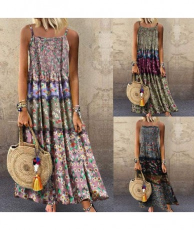 One-Pieces Womens Dresses Special Occasion Vintage Flower Print Maxi Dress Bohemian Plus Size Dress Sleeveless Dresses Z1 pin...