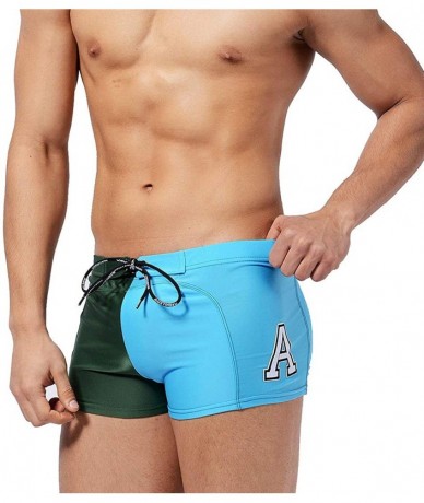 Briefs Men's Swim Trunks Drawstring Quick Dry Nylon Swimming Briefs - A-darkgreenlightblue - CV18UHDKRM4 $29.57