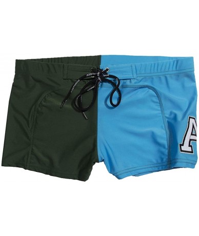 Briefs Men's Swim Trunks Drawstring Quick Dry Nylon Swimming Briefs - A-darkgreenlightblue - CV18UHDKRM4 $29.57