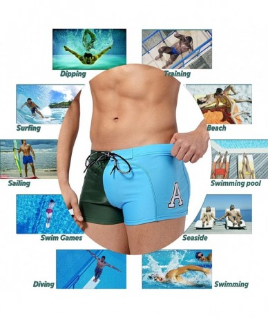 Briefs Men's Swim Trunks Drawstring Quick Dry Nylon Swimming Briefs - A-darkgreenlightblue - CV18UHDKRM4 $29.57