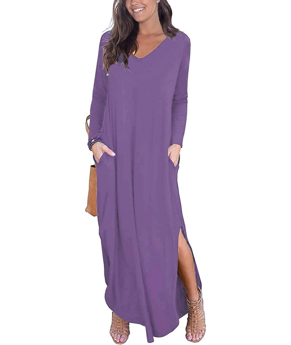 Cover-Ups Maxi Dresses for Women Long Beach Cover Up Summer Casual Dress with Pocket - Light Purple - CX18W4DSIG8 $47.63