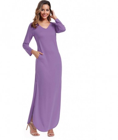 Cover-Ups Maxi Dresses for Women Long Beach Cover Up Summer Casual Dress with Pocket - Light Purple - CX18W4DSIG8 $47.63