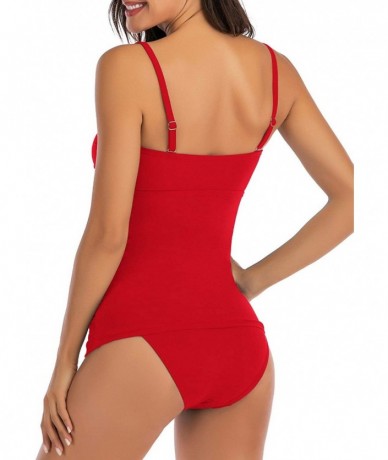 Tankinis Tankini Swimsuits for Women Plus Size Swimwear Tummy Control Two Piece Bathing Suits - Red - CB1906HU63K $45.15