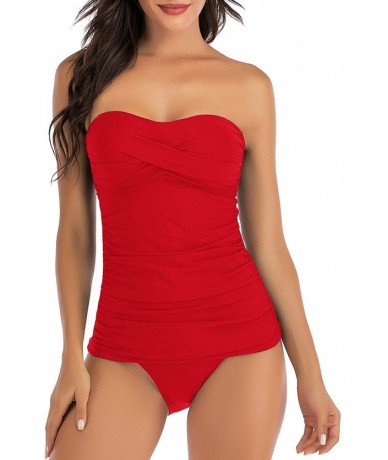 Tankinis Tankini Swimsuits for Women Plus Size Swimwear Tummy Control Two Piece Bathing Suits - Red - CB1906HU63K $45.15