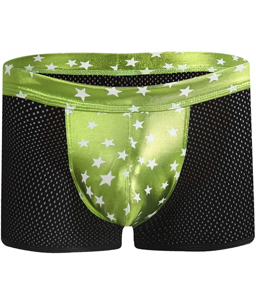 Briefs Men Shiny Metallic Liquid Wet Look Underwear Bikini Swimsuit Underpants Underwear Boxer Brief Trunks - Green Star - CV...