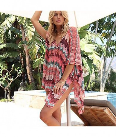 Cover-Ups Kaftan Dresses for Women Plus Size Maxi Dress Long Beach Cover Up Tunic - Red3 - CX198DKEAC6 $32.02