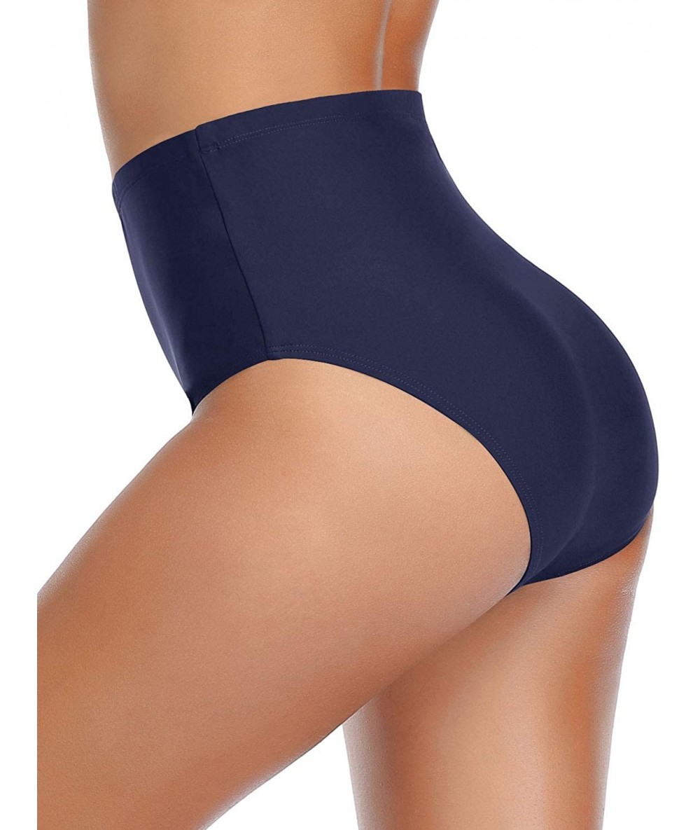 Bottoms Women's Retro High Waisted Bikini Bottoms Tummy Control Tankini Shorts - Blue - CS18YINHQXU $32.29