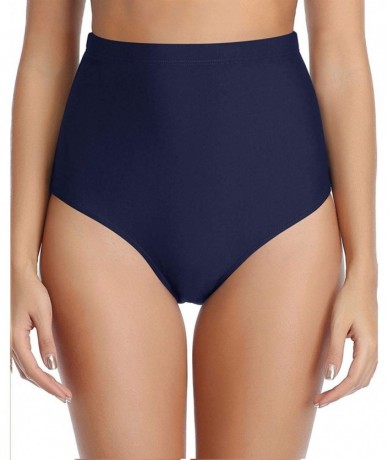 Bottoms Women's Retro High Waisted Bikini Bottoms Tummy Control Tankini Shorts - Blue - CS18YINHQXU $32.29