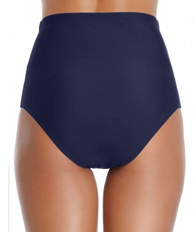 Bottoms Women's Retro High Waisted Bikini Bottoms Tummy Control Tankini Shorts - Blue - CS18YINHQXU $32.29