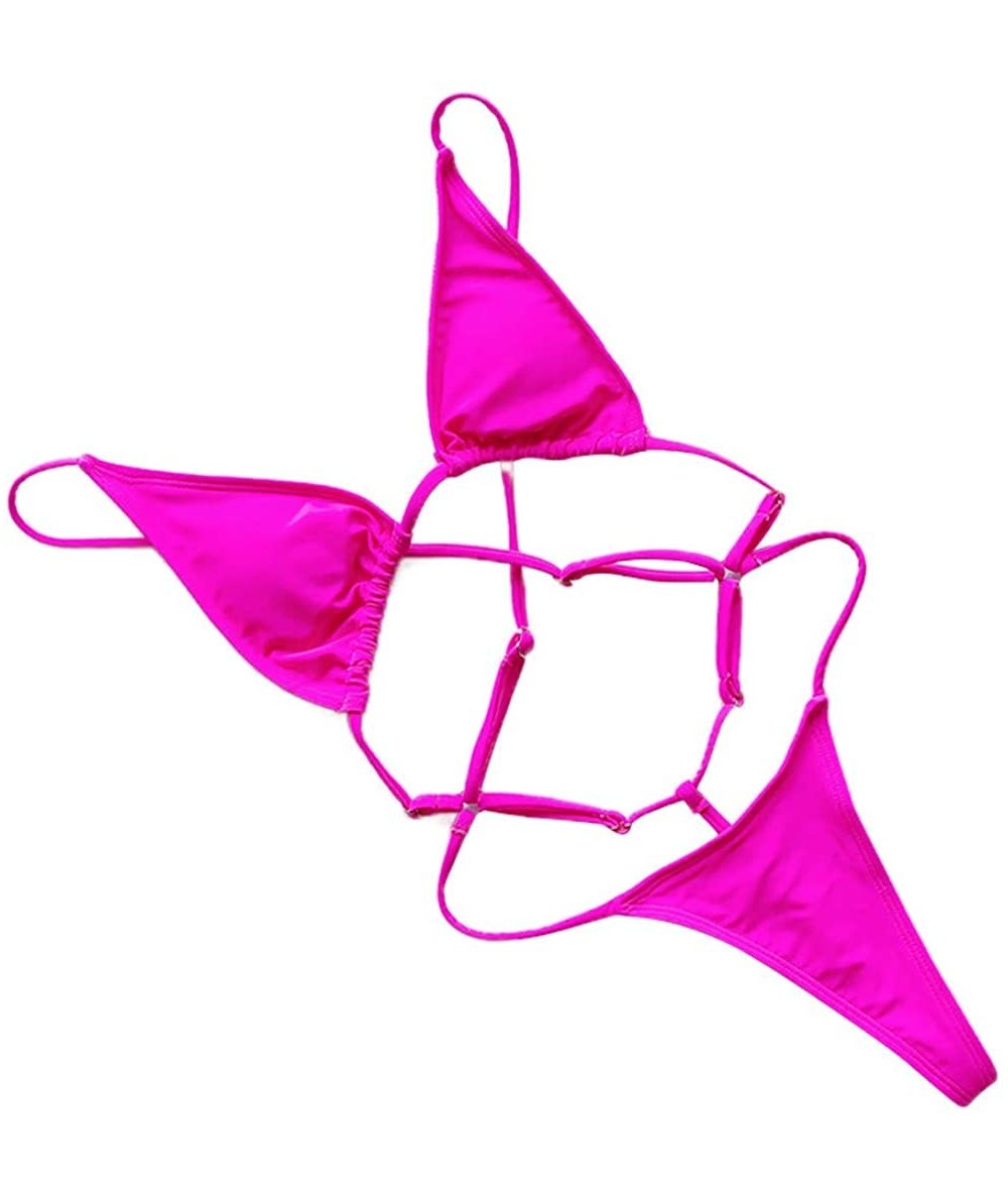 Sets Women's Sheer Extreme Bikini Halterneck Top and Thong Sets - Hot Pink - C418TY3QC85 $28.95