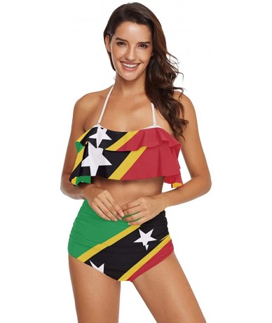 Sets Women Flounce High Waisted Bikini Set Halter Neck Two Piece Swimsuit Senegal Flag - Saint Kitts and Nevis Flag - CO18U65...