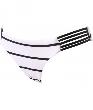 Bottoms Women's Ruched Side Retro Medium Coverage Bikini Bottom Swimsuit - Castaway Stripe White - CX12O7T2PZD $83.08