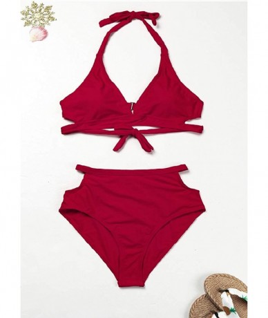 Sets Women's Sexy 2 Piece High Waisted Bikini Swimsuit - Bright Red - CX1966DOYNG $20.14