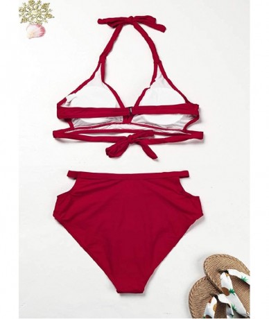 Sets Women's Sexy 2 Piece High Waisted Bikini Swimsuit - Bright Red - CX1966DOYNG $20.14