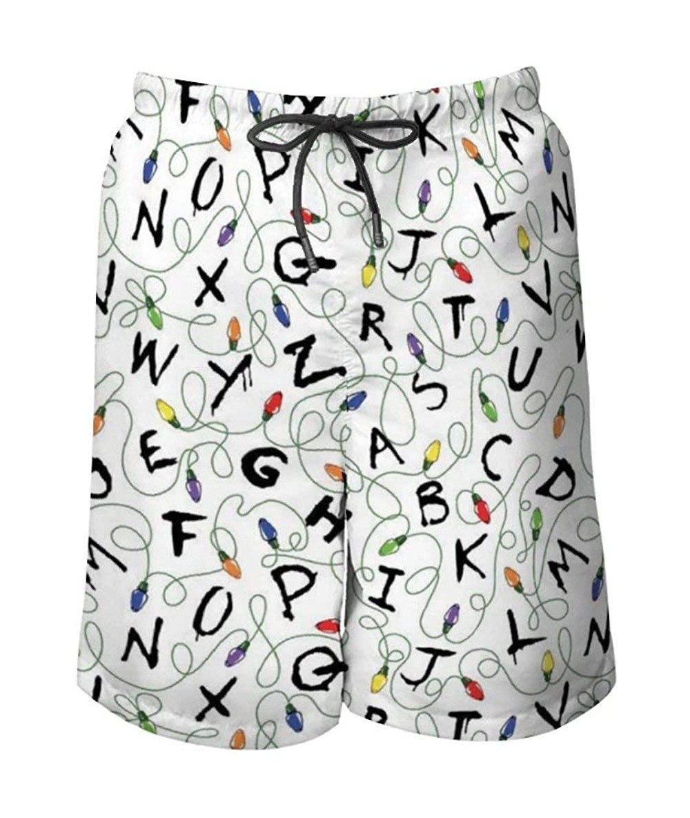 Board Shorts Men's Fashion Casual Swim Trunks Summer Beach Shorts with Mesh Lining - Stranger Letter Things White - CM199QGAS...