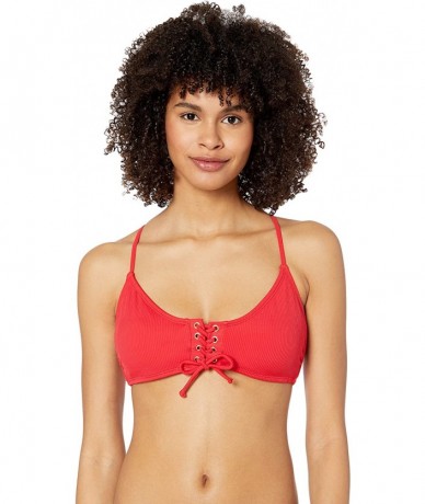 Tops Women's Ribbed Bralette Bikini Swim Top - Red Rib - CK18KHGZ8YS $31.96