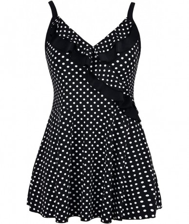 One-Pieces Women's Swimdress Slimming Bathing Suits Tummy Control Swimsuit - Black&white Polka Dot - CJ18CEKEYK2 $34.25