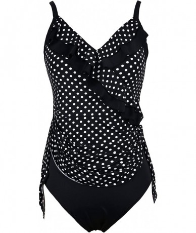 One-Pieces Women's Swimdress Slimming Bathing Suits Tummy Control Swimsuit - Black&white Polka Dot - CJ18CEKEYK2 $34.25