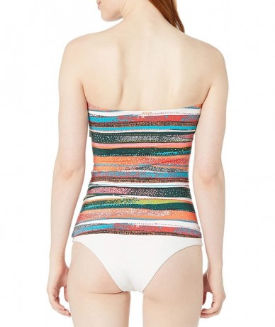 Tops Women's Twist Front Shirred Bandeau Tankini Swim Top - Sand Stripe - CP18ZQ7KWCZ $44.62