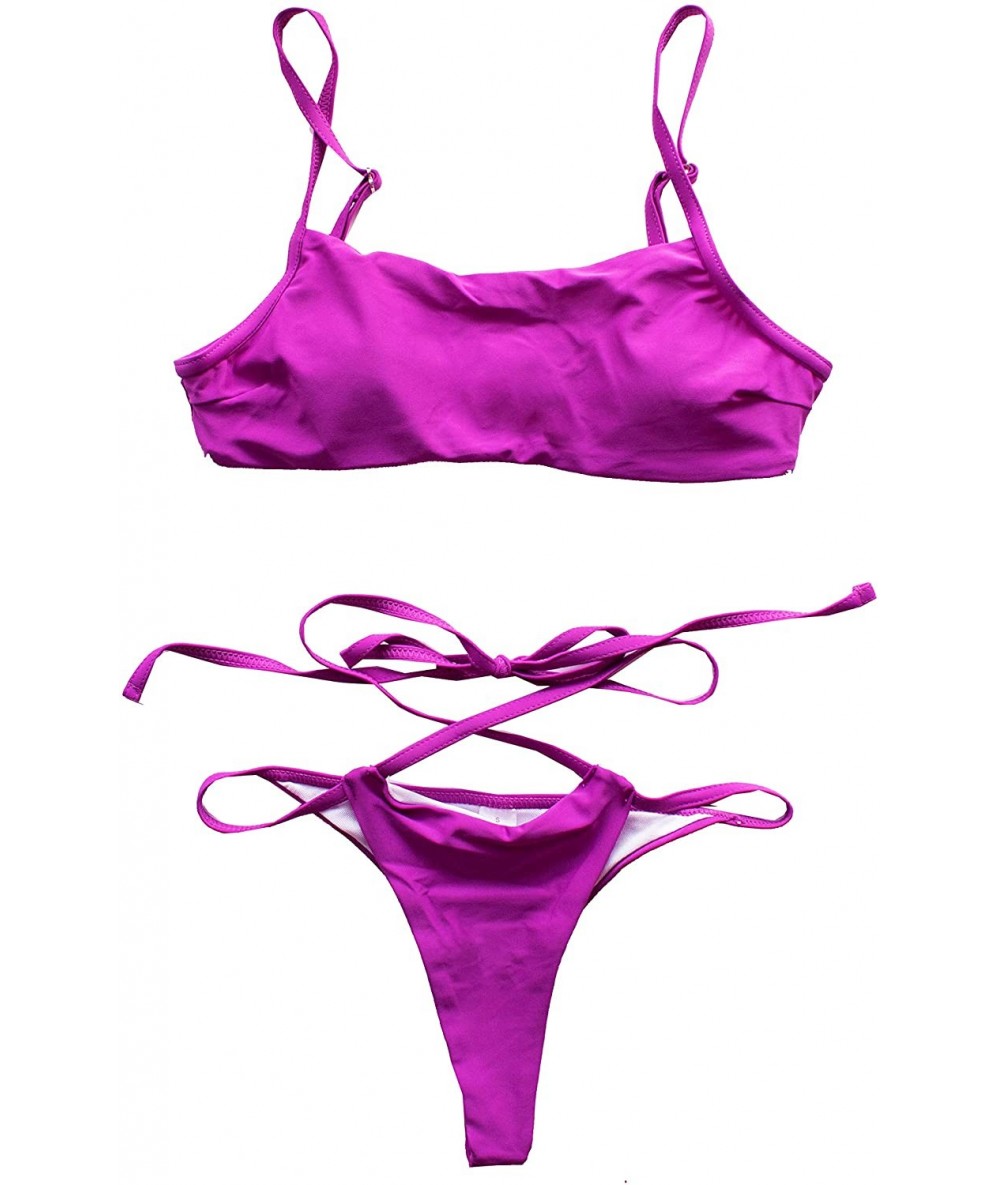 One-Pieces Womens Sporty Swimwear Collection - Sporty Cheeky Sun Purple - CM198MTQXTC $51.40