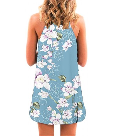 Cover-Ups Women's Casual Sleeveless Floral Mini Dress Summer Beach Halter Neck Dresses - Light Blue - CT18TU9Y0G5 $37.22