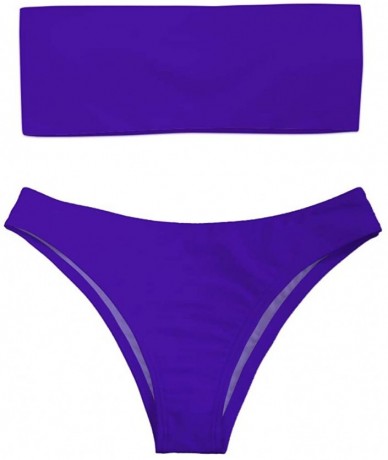 Sets Women 2 Pieces Bandeau Bikini Swimsuit Off Shoulder High Waist Bathing Suit - Violet - C118QETQESW $41.24