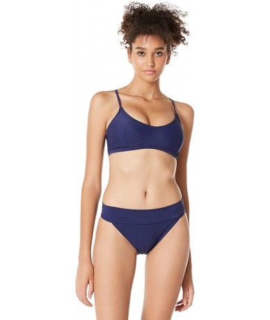 Tankinis Women's Low Rise Bikini Bottom Medium Coverage Bathing Suit Bottom - Navy Blue(waistband) - CK18X5GNC48 $17.99