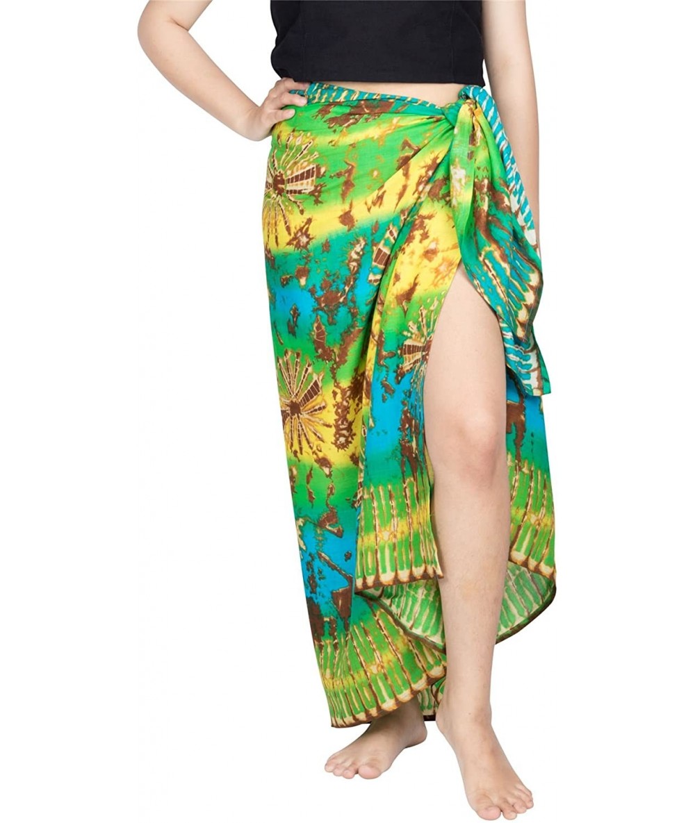 Cover-Ups Women's Beach Pareo Sarong Fringeless Wrap - Design 4 Green & Yellow - CT187GWZWQA $24.77