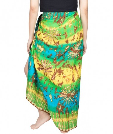 Cover-Ups Women's Beach Pareo Sarong Fringeless Wrap - Design 4 Green & Yellow - CT187GWZWQA $24.77