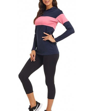 Rash Guards Women's Sun Prtection Hoodie Shirt Long Sleeve UPF 50+ Lightweight Quick Dry Outdoor T-Shirts - Navy Rosy - CG190...