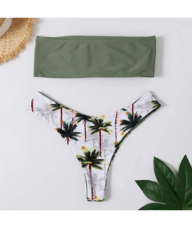 Bottoms Women's Bikini Bottom Tropical Leaf Print Brazilian Cut Thong Swimwear Beachwear Bathing Suit (Green- S) - Green - CB...