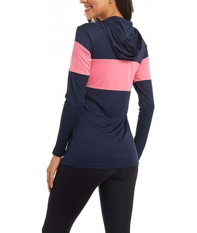 Rash Guards Women's Sun Prtection Hoodie Shirt Long Sleeve UPF 50+ Lightweight Quick Dry Outdoor T-Shirts - Navy Rosy - CG190...