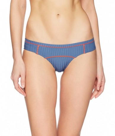 Bottoms Women's July Ribbed Cheeky Bikini Bottom - Blue - CO186Z3DIZT $71.31