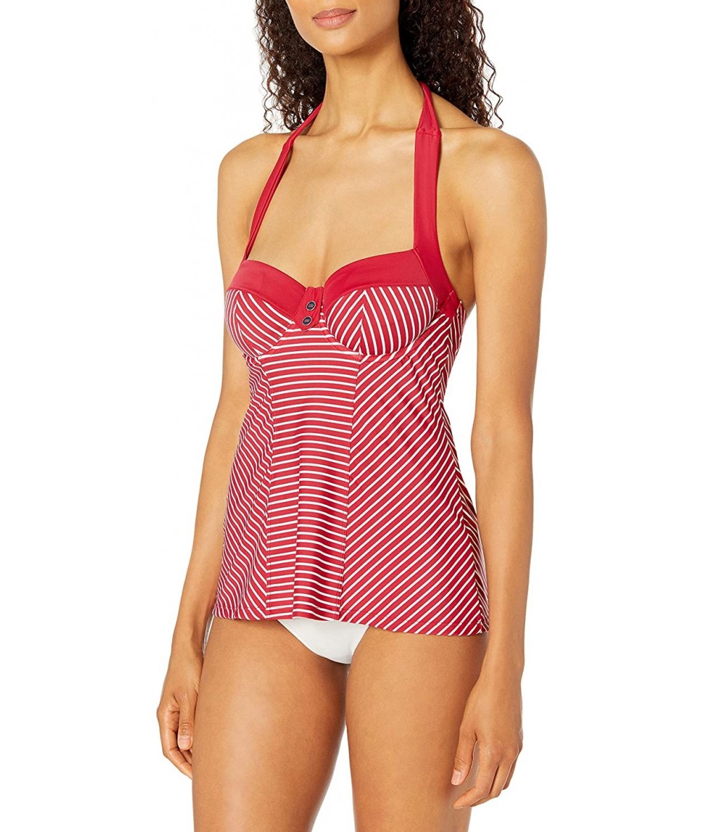 Tops Women's Britt Stripe Halter Tankini - Red/White - CS12O2AT15L $45.28