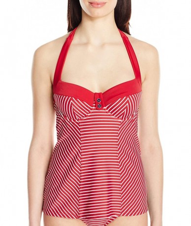 Tops Women's Britt Stripe Halter Tankini - Red/White - CS12O2AT15L $45.28