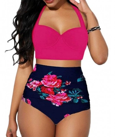 Sets Women Sexy Swimsuit Sunflower Bikini High Waist Swimsuit Set Bathing Suit Swimwear Beachwear - Rose Red - CA196WW3G3R $3...