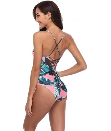 One-Pieces Womens Swimwear Monokini Swimsuits Sexy One Piece Sleeveless Bathing Suits - Pink - C618D0H7QAN $36.42