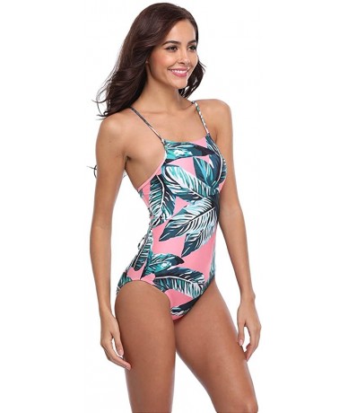 One-Pieces Womens Swimwear Monokini Swimsuits Sexy One Piece Sleeveless Bathing Suits - Pink - C618D0H7QAN $36.42