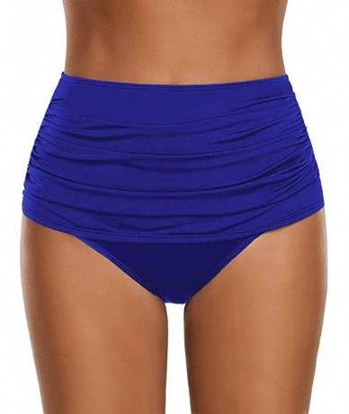 Tops Women Swimsuit High Waisted Swim Bottom Ruched Bikini Tankini Briefs Plus Size Swimsuit - Blue - CH193X08AKI $20.82