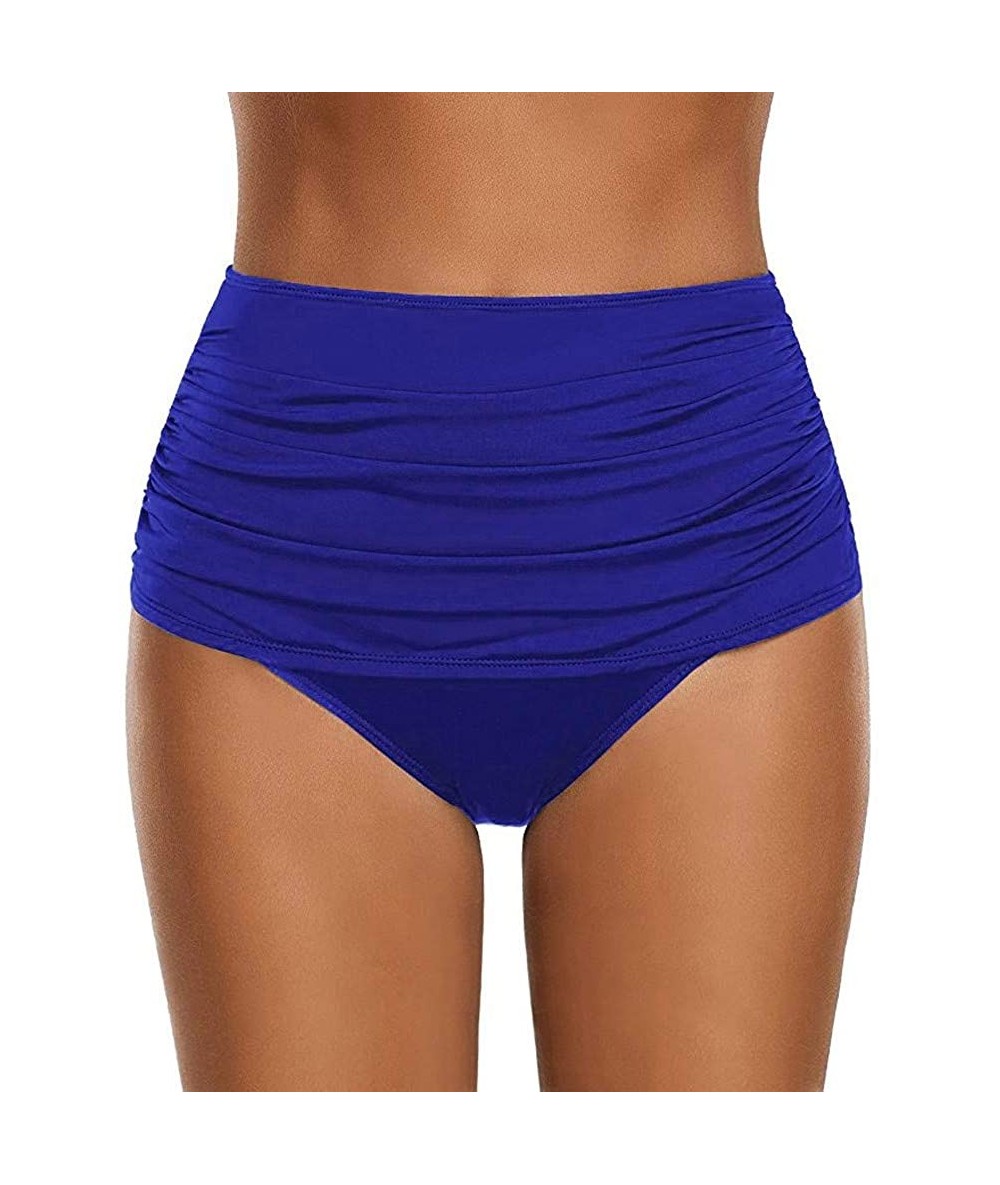 Tops Women Swimsuit High Waisted Swim Bottom Ruched Bikini Tankini Briefs Plus Size Swimsuit - Blue - CH193X08AKI $20.82