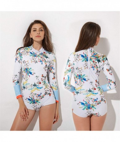 One-Pieces Women Floral Long Sleeve Zip UV Protection One Piece Rash Guard Swimsuit Sun Protection Surfing Swimwear Bathing S...