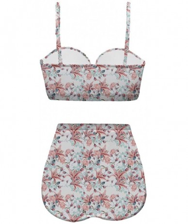 Racing Women's Retro Summer Floral Print Funny Swimsuits High Waisted Bikini Set - White - C6196SESTQY $65.12