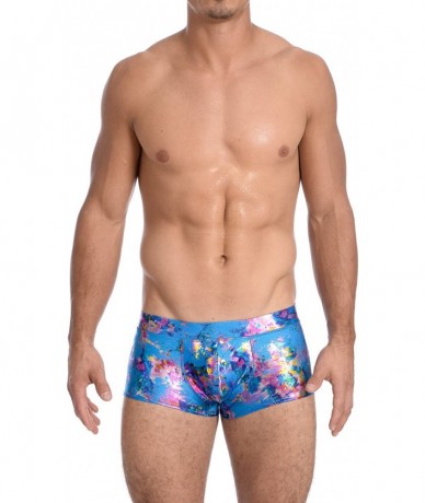 Briefs Mens New Printed Hot Body Boxer Swimsuit - Paint Splatter Blue - CL187GGCG2K $31.80